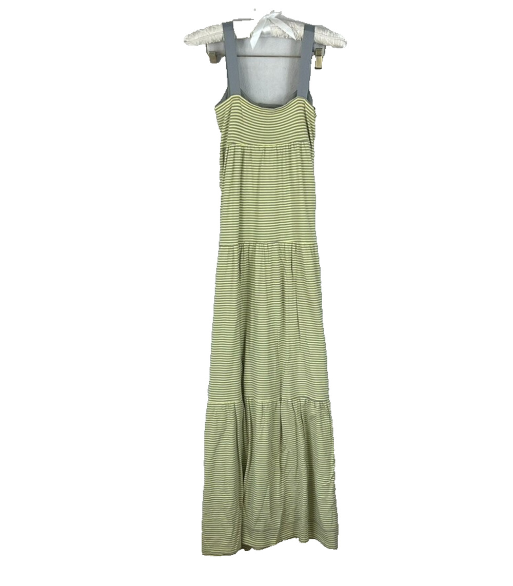 Old Navy Women's Small Yellow Gray Stripe Sleeveless Tiered Maxi Dress Beach y2k